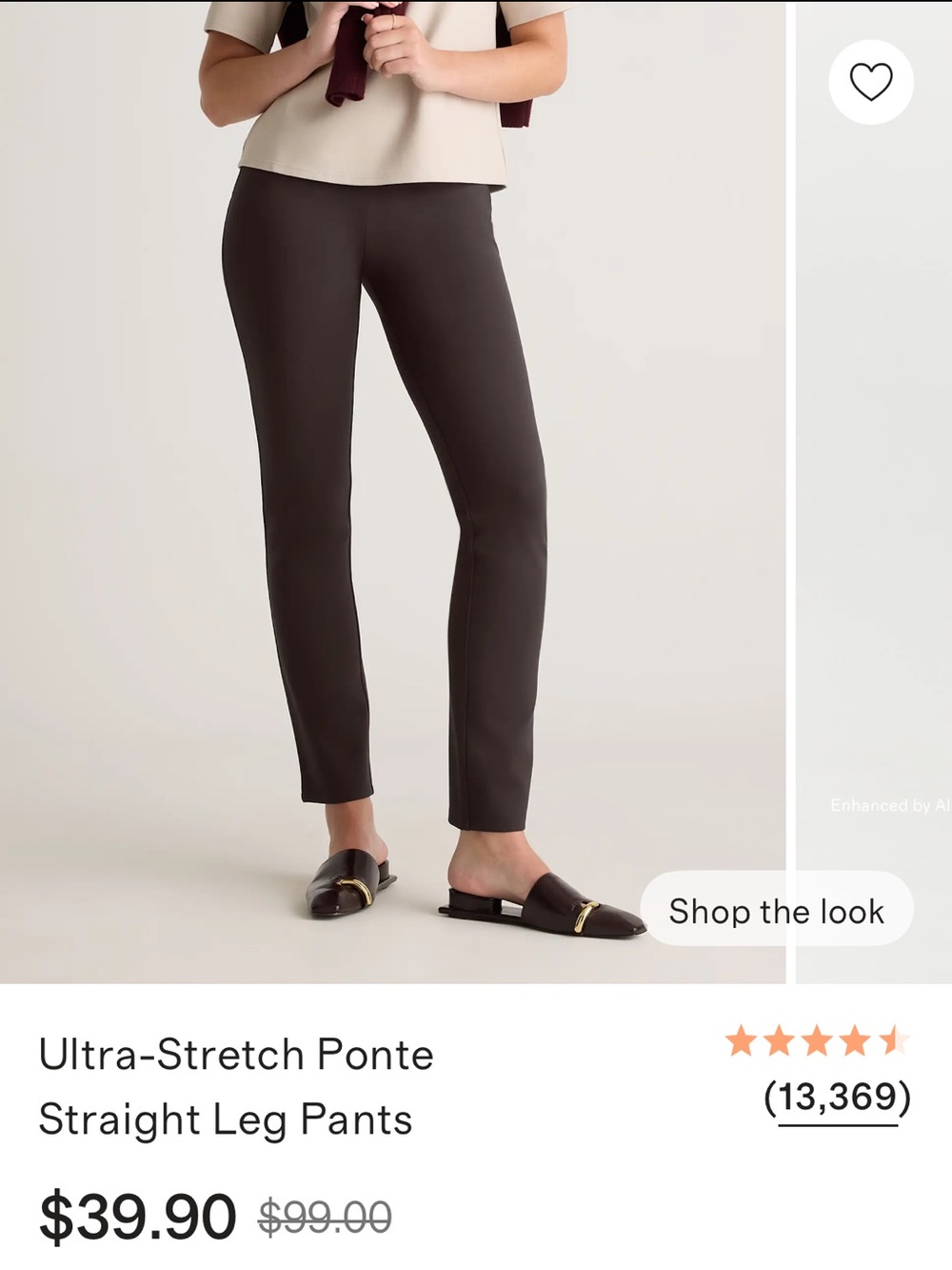 NWT Quince Women Ultra-Stretch Ponte Straight Leg Pants - 28" Espresso XS